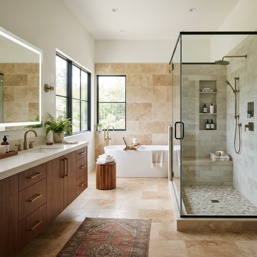 Renovated modern bathroom interior