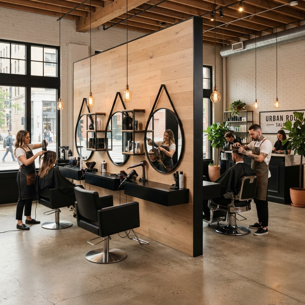 Modern hair salon and barbershop interior